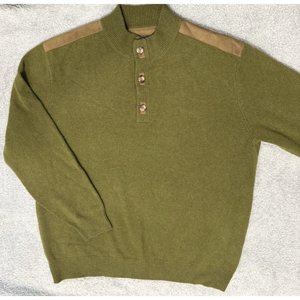 Cabela's Mens 2X Army Green Lambswool Knit Pullover Sweater Shoulder  Patch